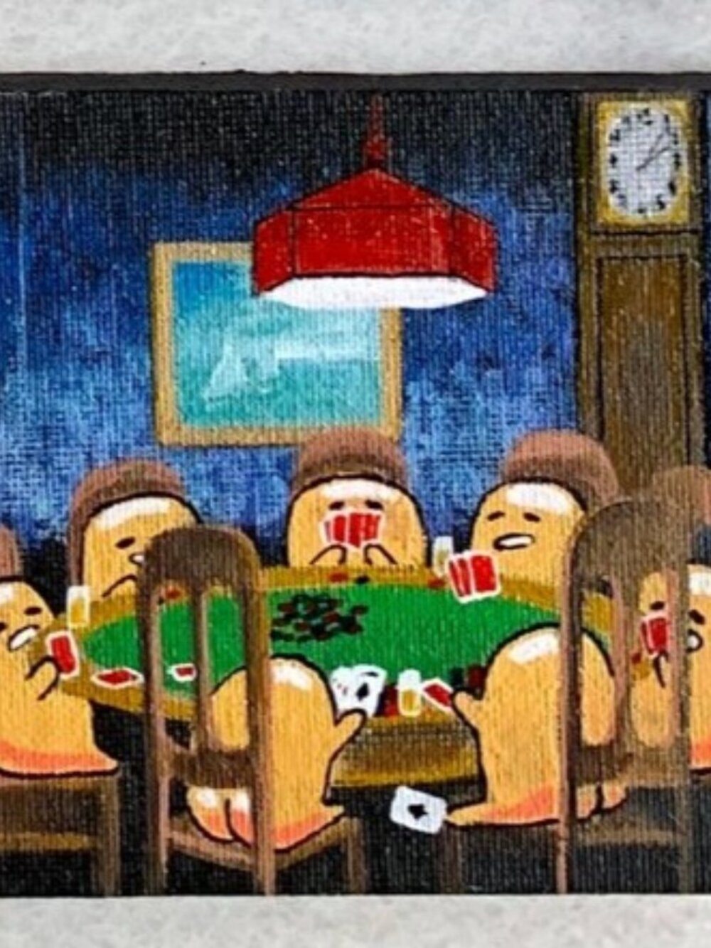 Gudetamas Playing Poker Hand Painted Mini Canvas Painting irleene 4x4
